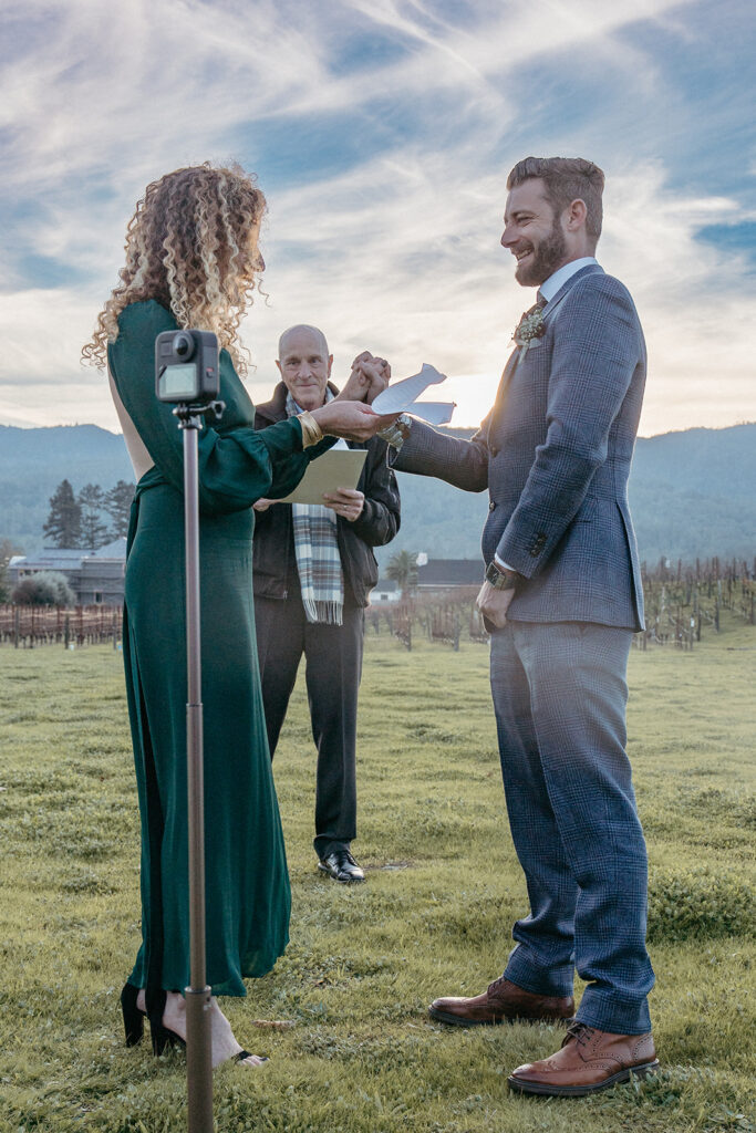 Bride and groom during an intimate Napa Valley wedding ceremony