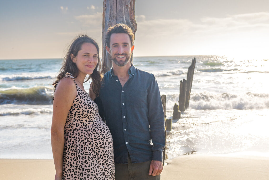 Outdoor maternity session at Thornton Beach in San Francisco 