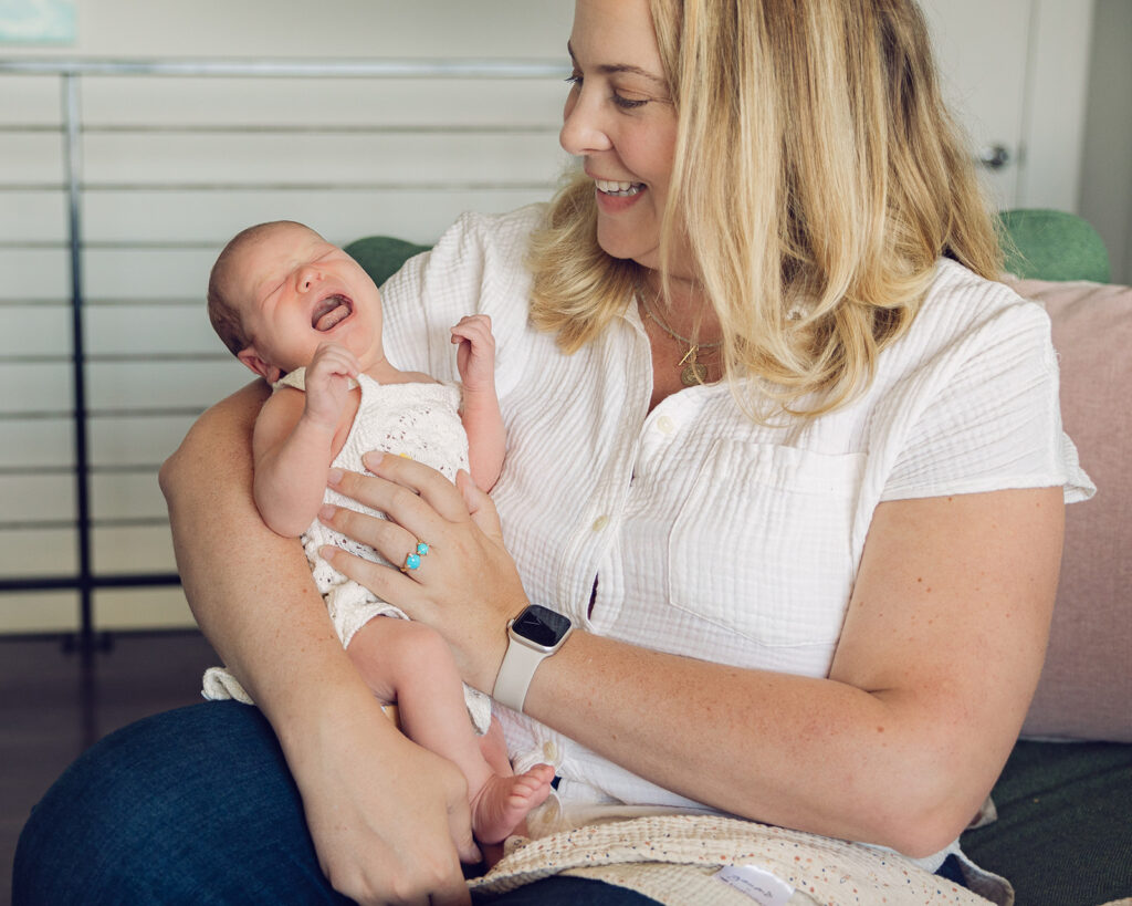 Mother and baby during At Home newborn photos in Berkeley, California