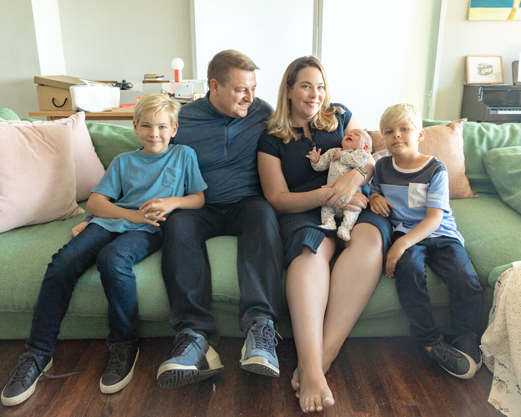 Family of 5 during at Home newborn photos in Berkeley, California