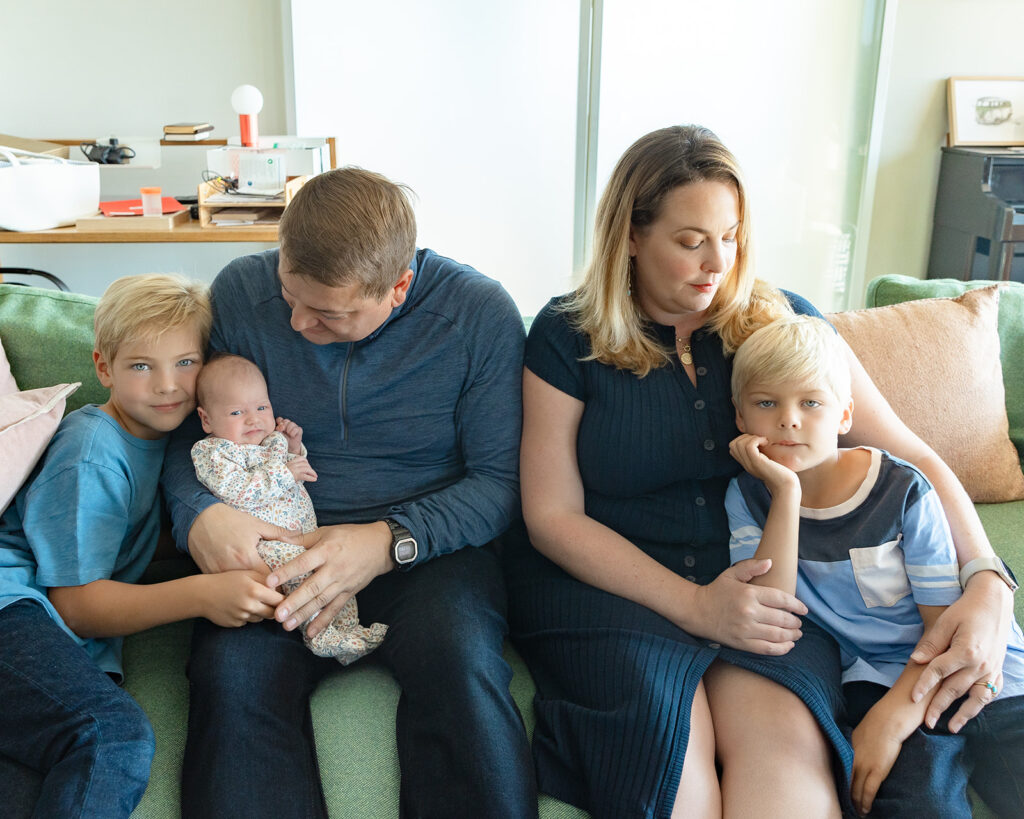 Family of 5 during At Home newborn photos in Berkeley, California