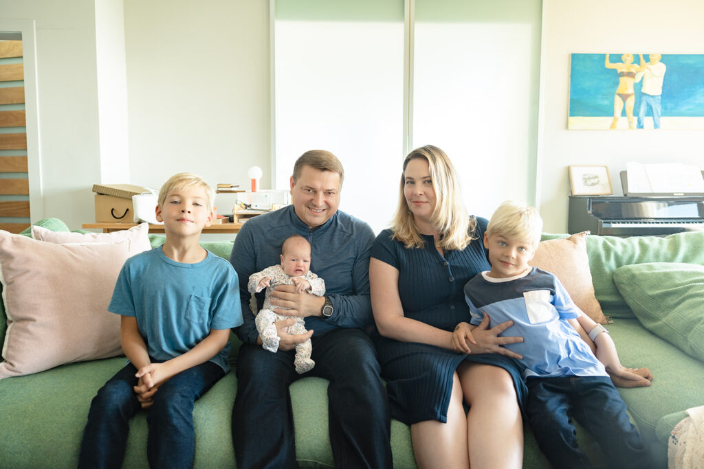 Family of 5 during At Home newborn photos in Berkeley, California