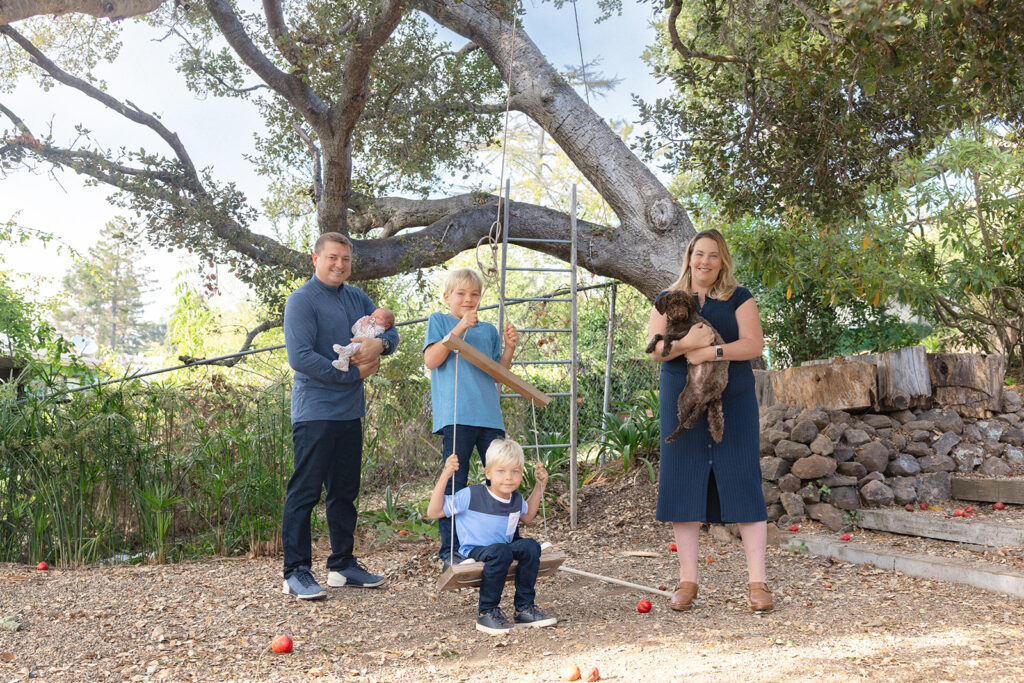 Family of 5 in their backyard in Berkeley, CA