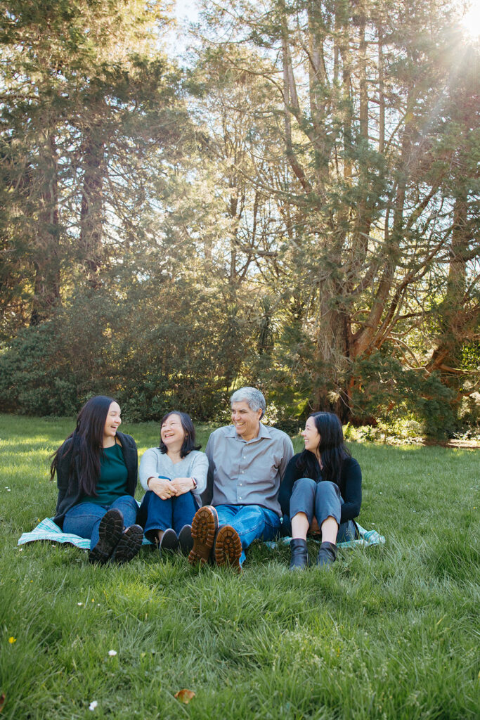 Family in the San Francisco Botanical Gardens during their family photo session
