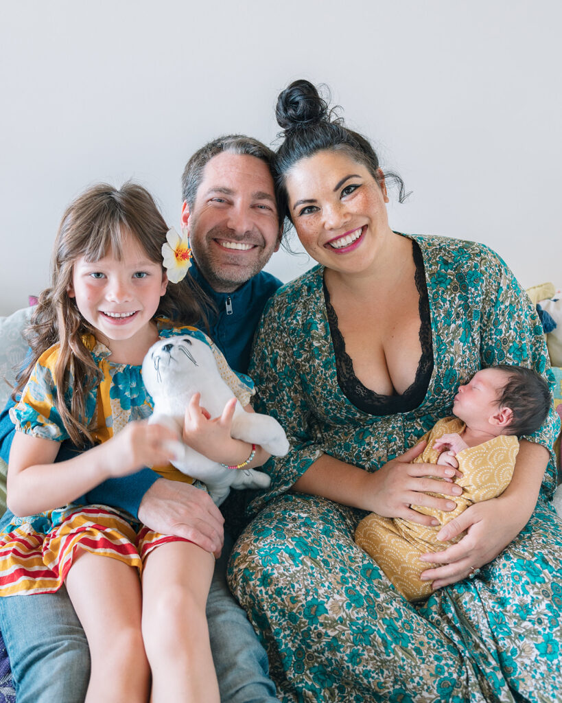 At home Bay Area newborn session with family of 4
