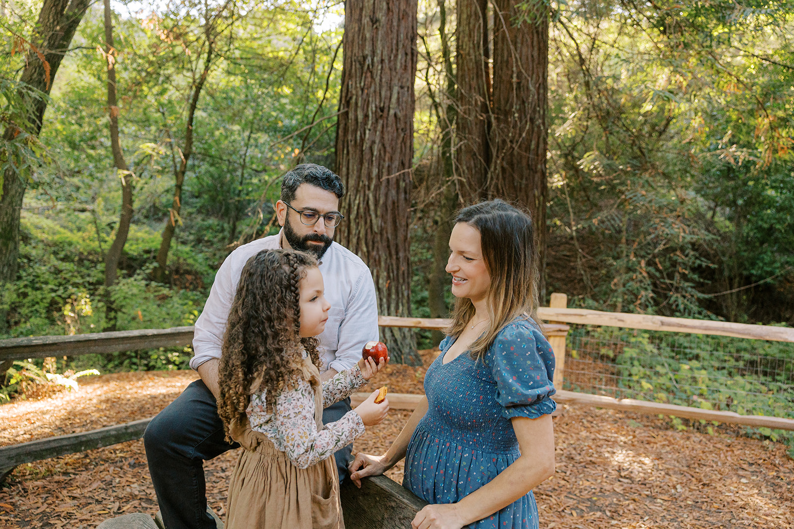 Little girl and her parents at Tilden Regional Park in Berkeley, CA for their maternity & family pictures