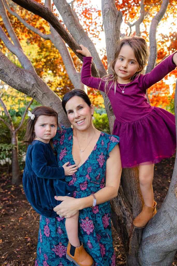 Mother and daughters for their fall family photos at Piedmont Park in the East Bay of California 