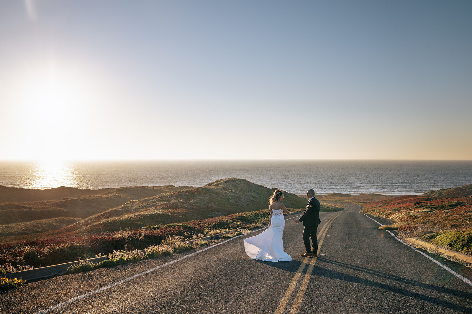 Couples intimate Point Reyes elopement in California during sunset