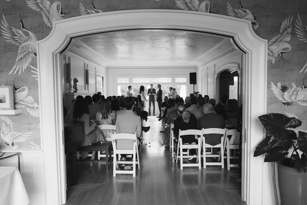 Black and white photo from an intimate East Bay wedding ceremony in Berkeley, California.