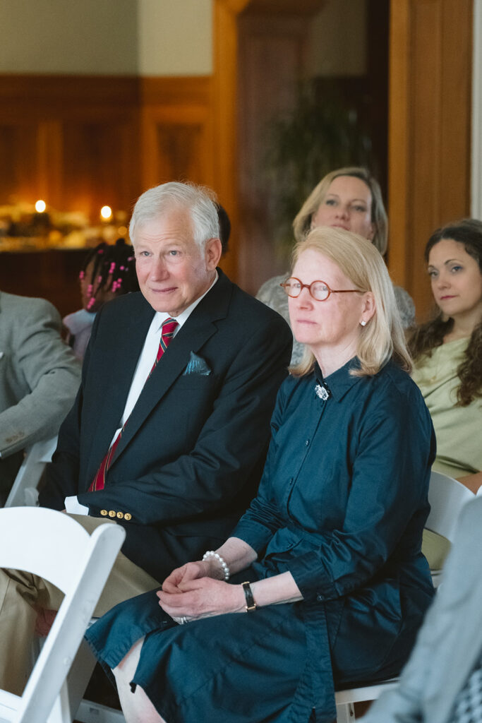 Family members getting emotional during an at home East Bay wedding ceremony in Berkeley, California