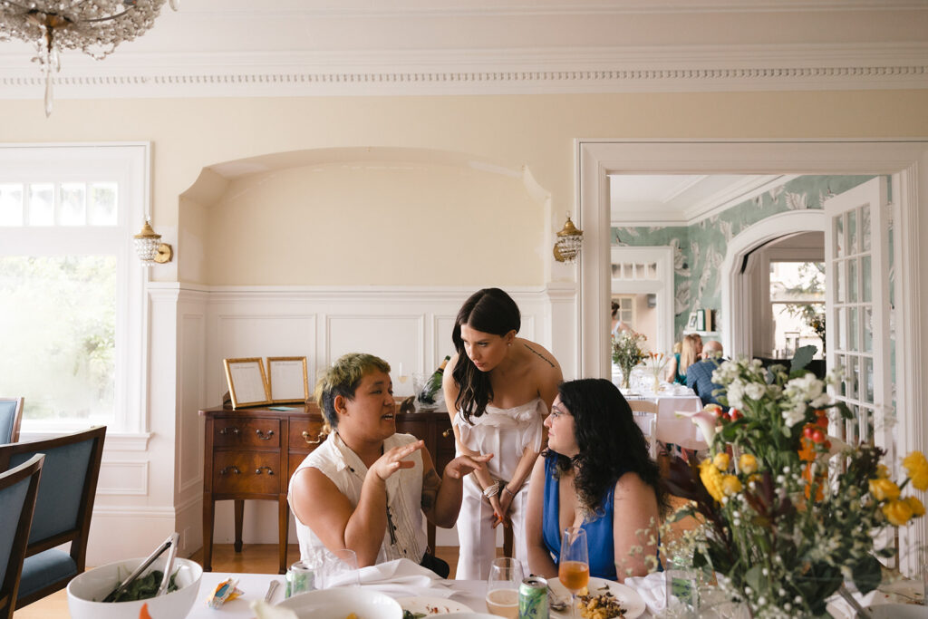 Bride mingling with her wedding guests