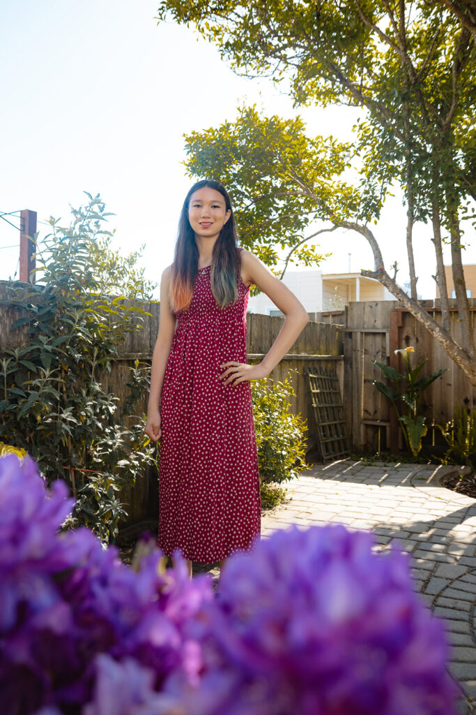 Girl posing in her backyard in the Bay Area