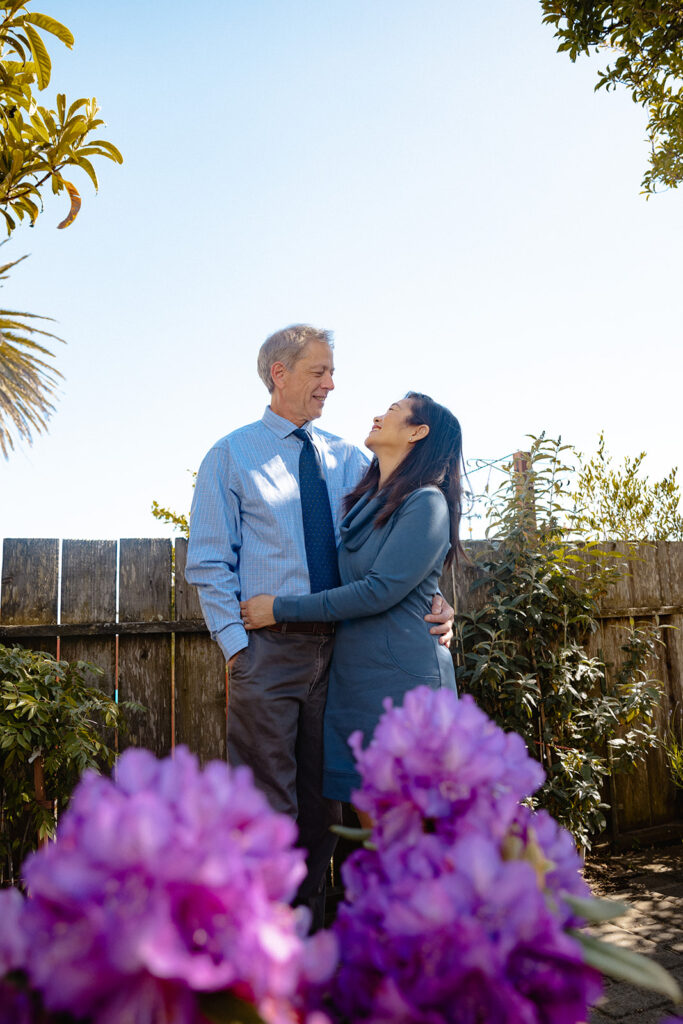 Couple posing for their at-home family photos in San Francisco, California