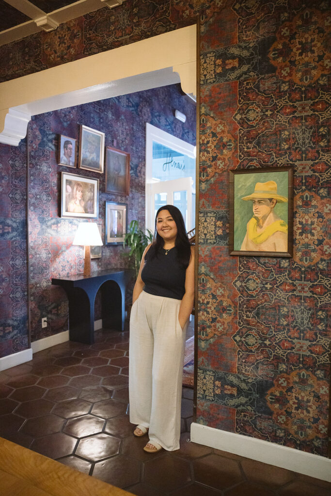 Woman posing for her creative Bay Area brand photoshoot at The Graduate Hotel in Berkeley, California