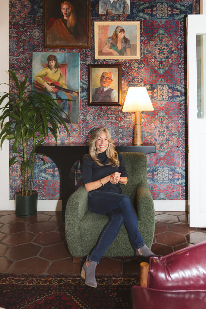 Woman sitting in a chair at The Graduate Hotel for her Bay Area brand photoshoot in Berkeley, California