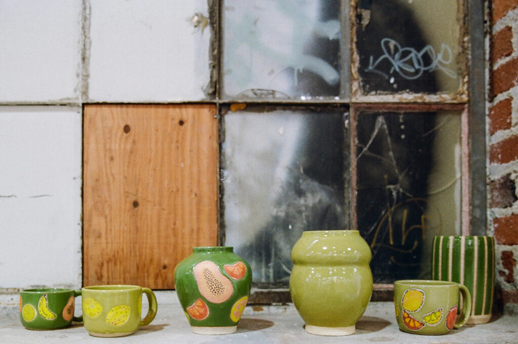 Green pottery pieces from a San Francisco ceramic artist