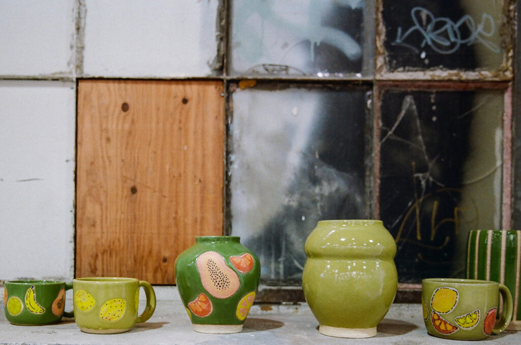 Green pottery pieces captured during a creative film brand photography sessions for The Pottery Studio San Francisco 