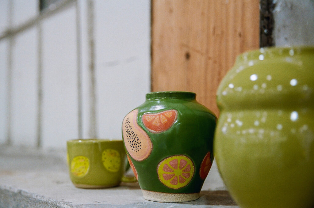 Green pottery pieces from a San Francisco ceramic artist