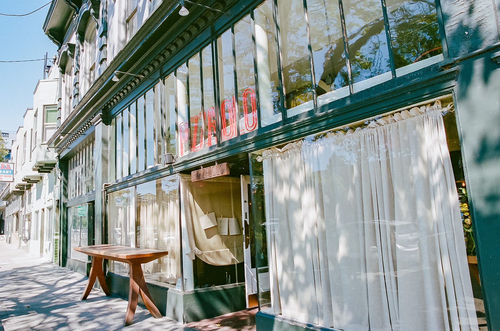 The front entrance of Pizzaiolo in Oakland, California captured on film