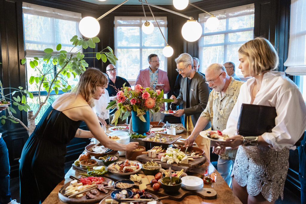 Guests mingling during a Berkeley welcome wedding gathering