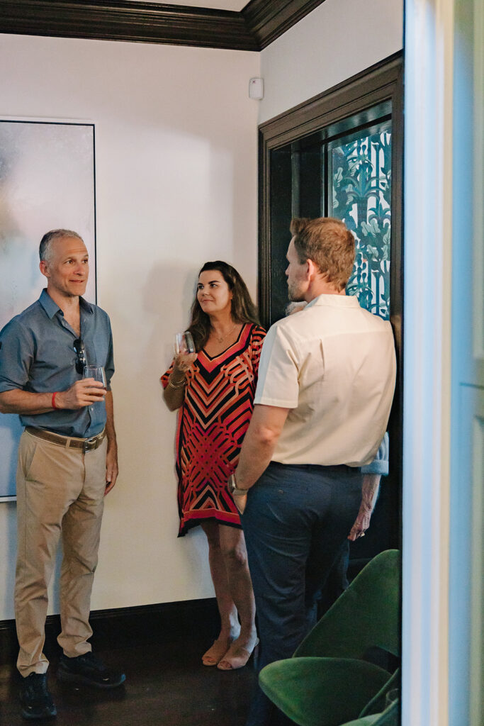 Guests mingling during a Berkeley welcome wedding gathering