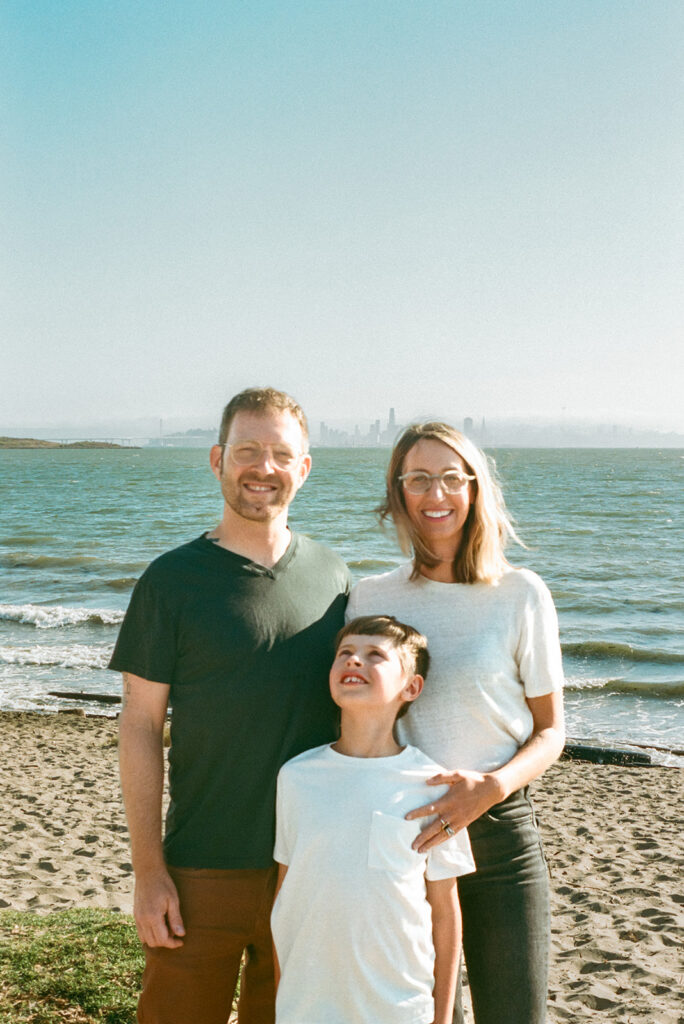 Family photos on film at Albany Bulb with San Francisco skyline in the background by Laura Jaeger Photography.