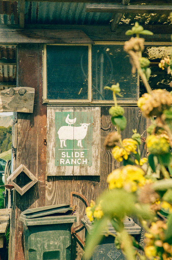 Slide Ranch sign captured on 35mm film.
