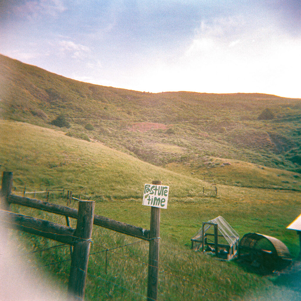 pasture Time sign at Slide Ranch on film.