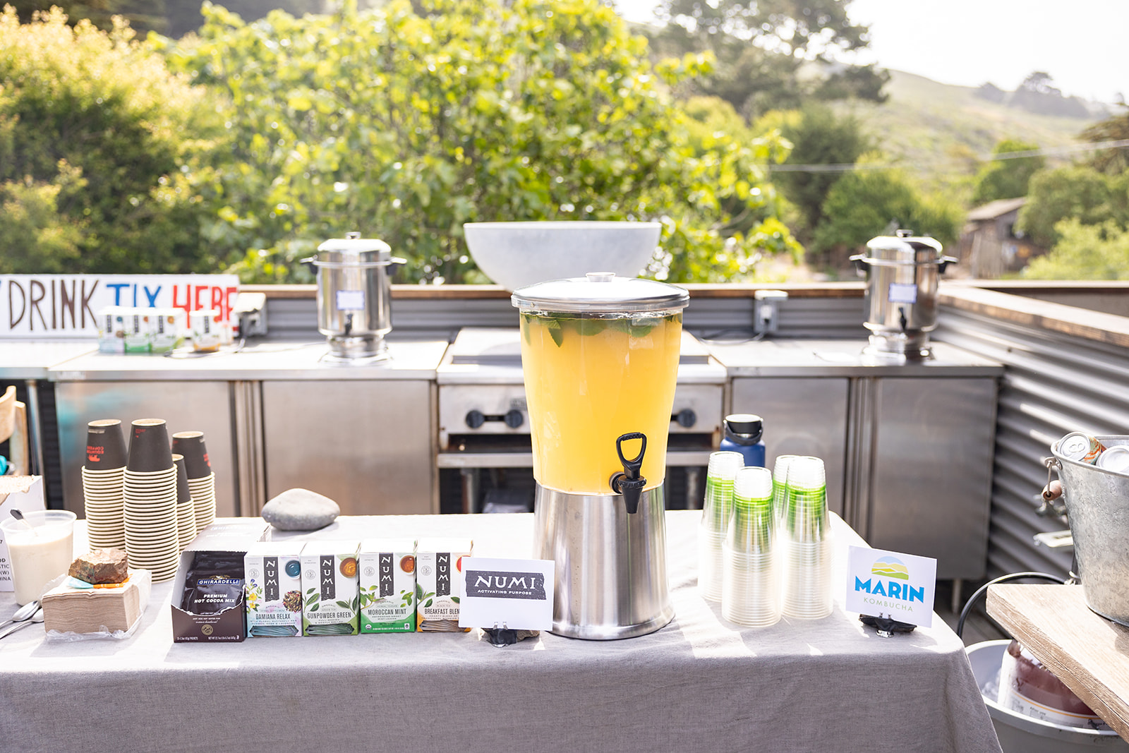 Drink station during Spring Fling 2025 at Slide Ranch in Muir Beach, CA.