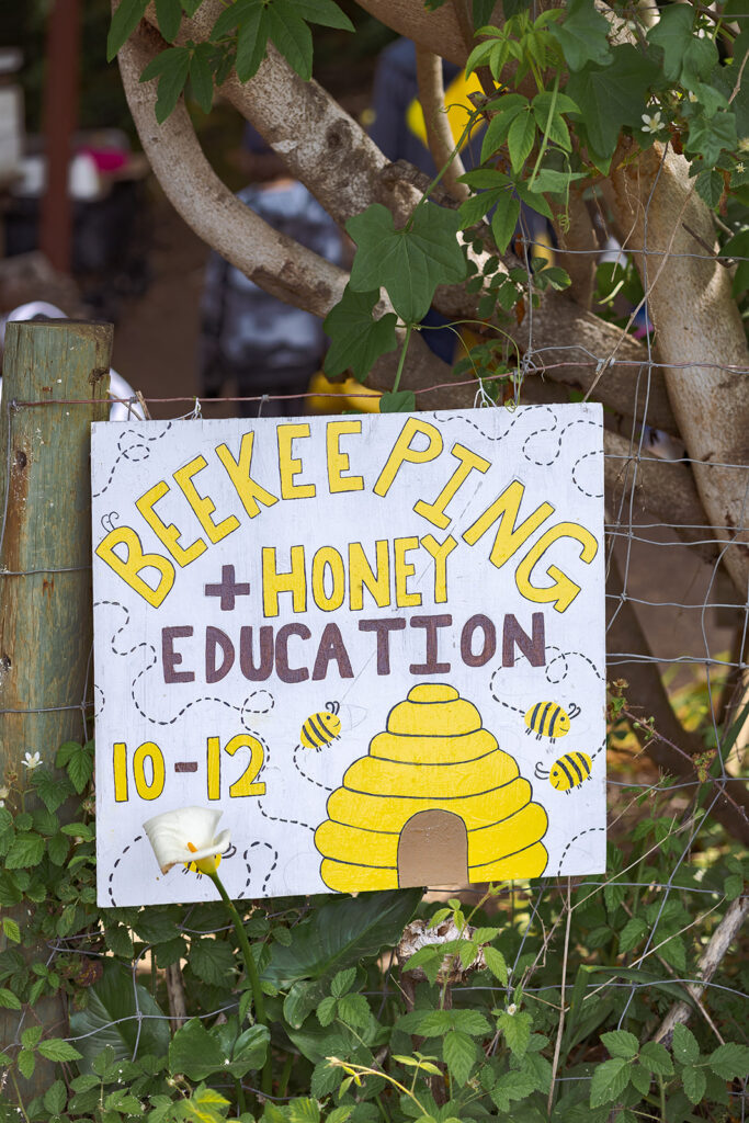 Beekeeping and honey education sign at Slide Ranch Spring Fling 2025.