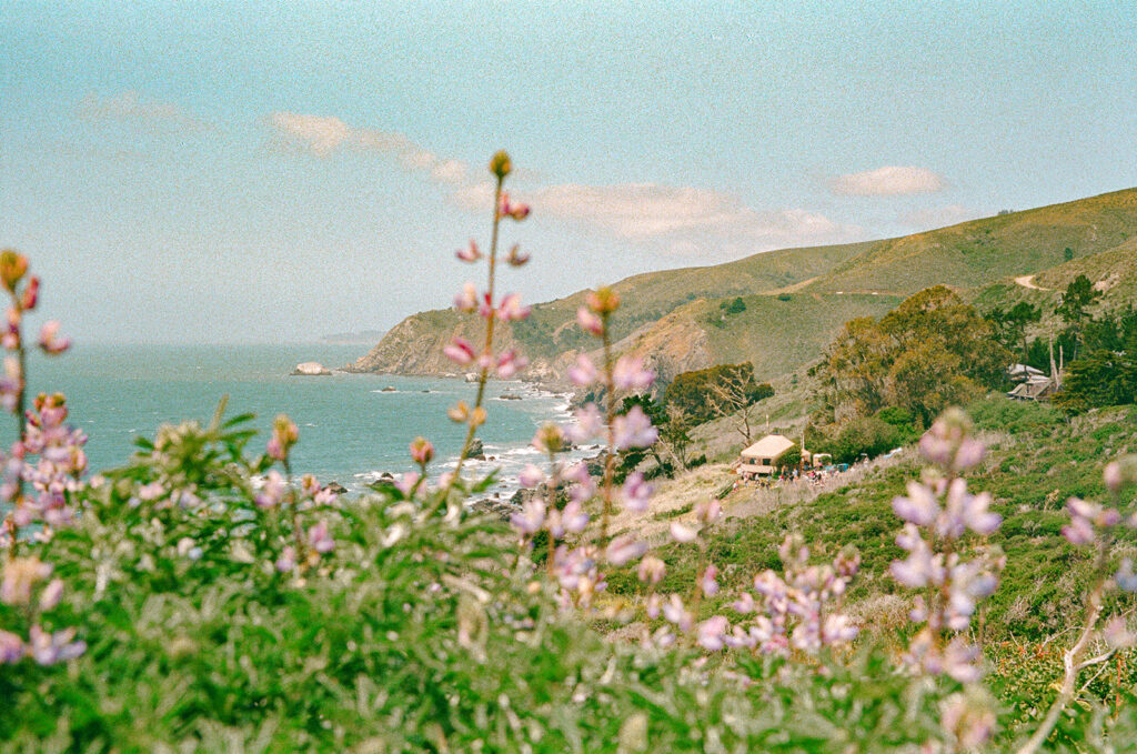 Far away shot of Slide Ranch in Muir Beach, CA captured on film.