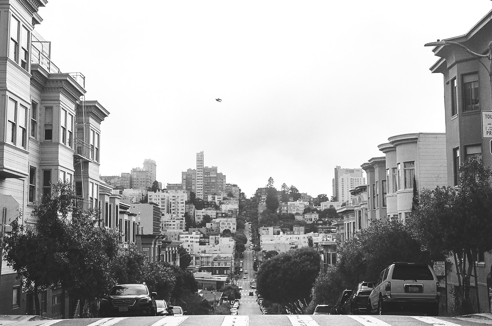 Black and white photo of North Beach Neighborhood in San Francisco in August of 2026.